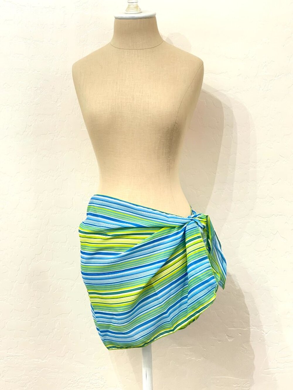 Dotti Swim Cover Skirt Wrap Blue Green Stripe One Size